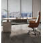 Bureau moderne avec pieds en acrylique et trois tiroirs-2103298627