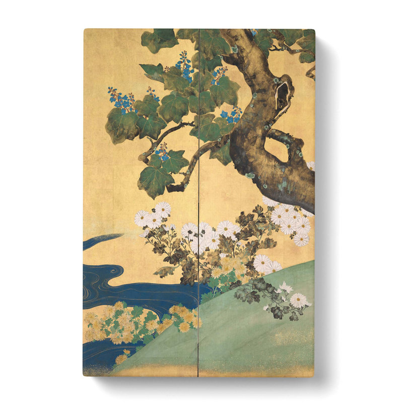 Chrysanthemums by Sakai Hoitsu - Wrapped Canvas Painting, 50cm H x 35cm W x 3cm D