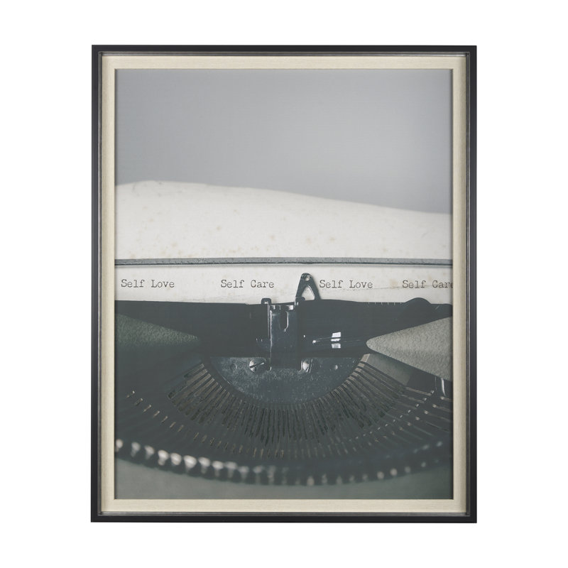 Typewriter Notes Care Hand Embelished Textured Framed Art Print Matted under Glass, Typewriter Notes Care