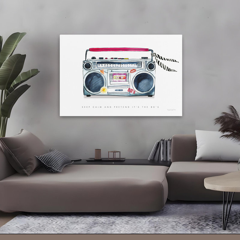«Boombox Love» - art de la cassette noire des années 80, H 32 po x l 48 po