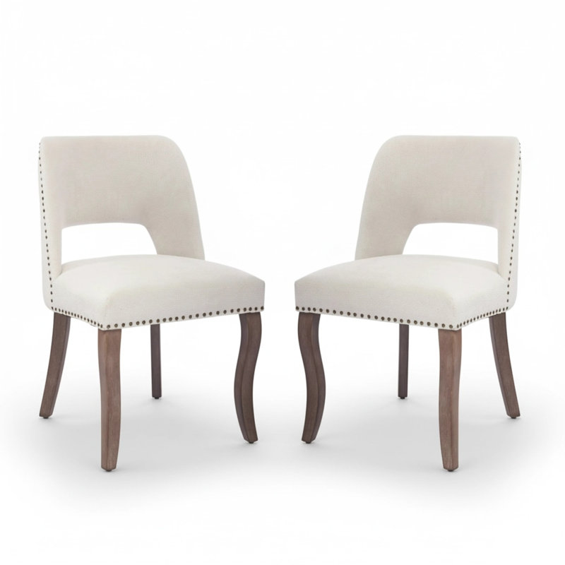 Ensemble de 2 chaises de salle à manger rembourrées en bois, Beige