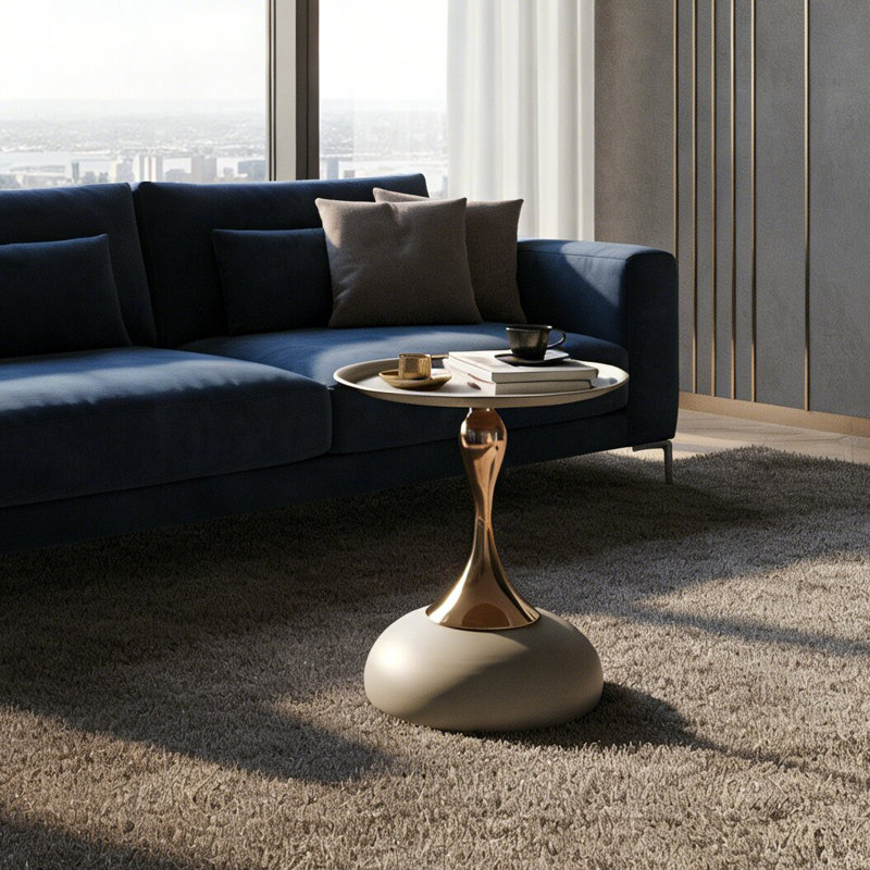 Table basse de style moderne avec piédestal en métal pour les petits espaces, salon, Gris
