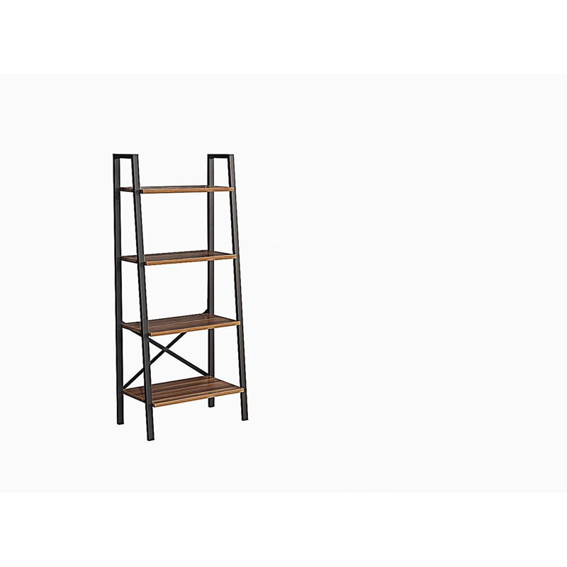 Organisateur de bibliothèque trapézoïdale moderne à 5 couches - Tablettes en bois massif et structure en métal, convenant pour les petits espaces de salon et de bureau.