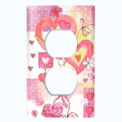 Metal Light Switch Plate Outlet Cover (Love Ornament Hearts - Single Duplex)