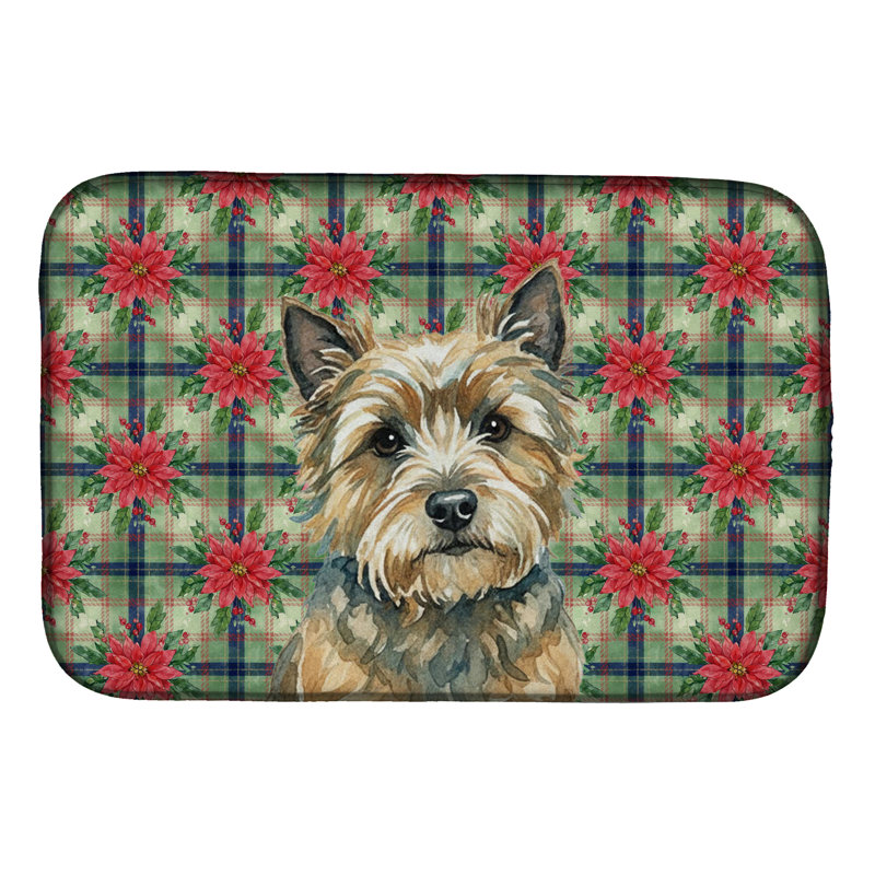 Cairn Terrier Christmas PoinsettIas Dish Drying Mat