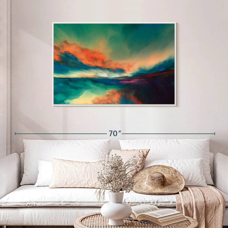 Coucher de soleil, Cadre flottant blanc, 43 po x 29 po