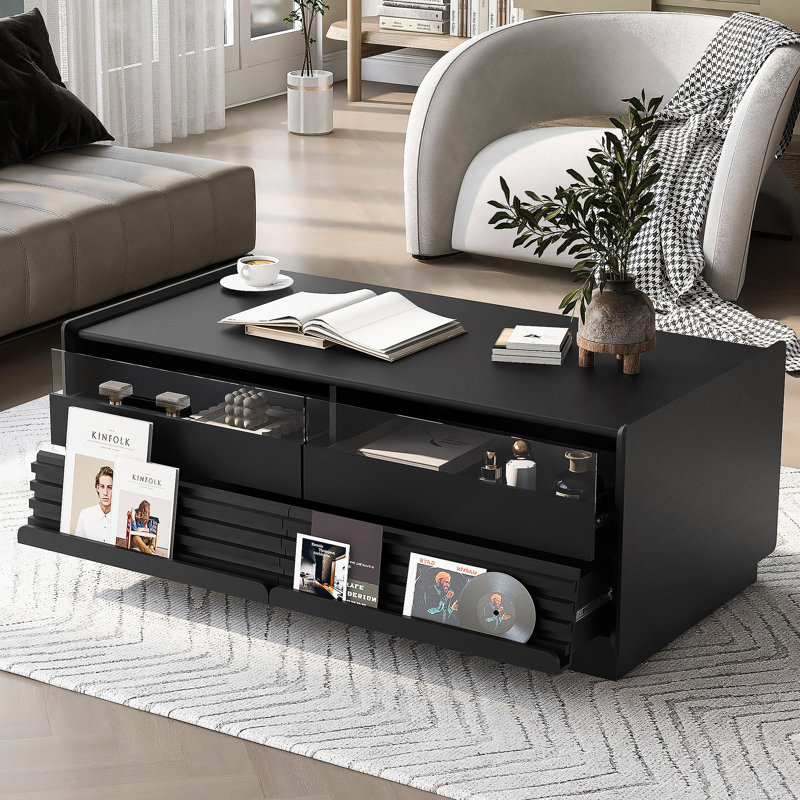 Modern Rectangle Coffee Table With Abundant Storage And Stylish Design, Ideal For Enhancing Living Room Ambiance, Black