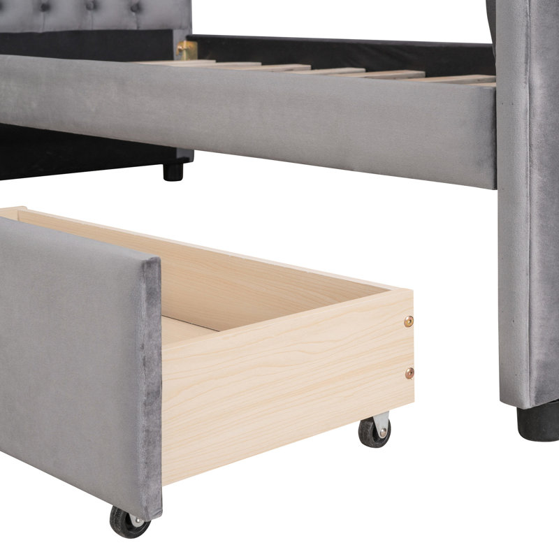 Lit de jour simple gris avec tiroirs de rangement fonctionnels et support de literie en lattes de bois massif, Gris
