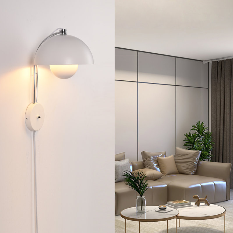 Modern Mid-century White Flower Bud Wall Sconces Sleek Plug In Wall Light Fixtures For Bedroom, White, White