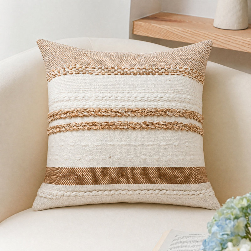 Housses de coussin décoratives texturées de style bohème 18 x 18 pouces, Brun