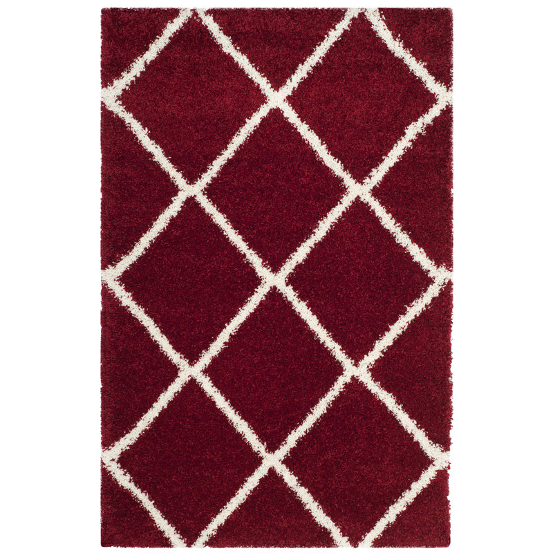 Humberto Hudson Shag Performance Geometric Rug, Rectangle 6' x 9', Red/Ivory