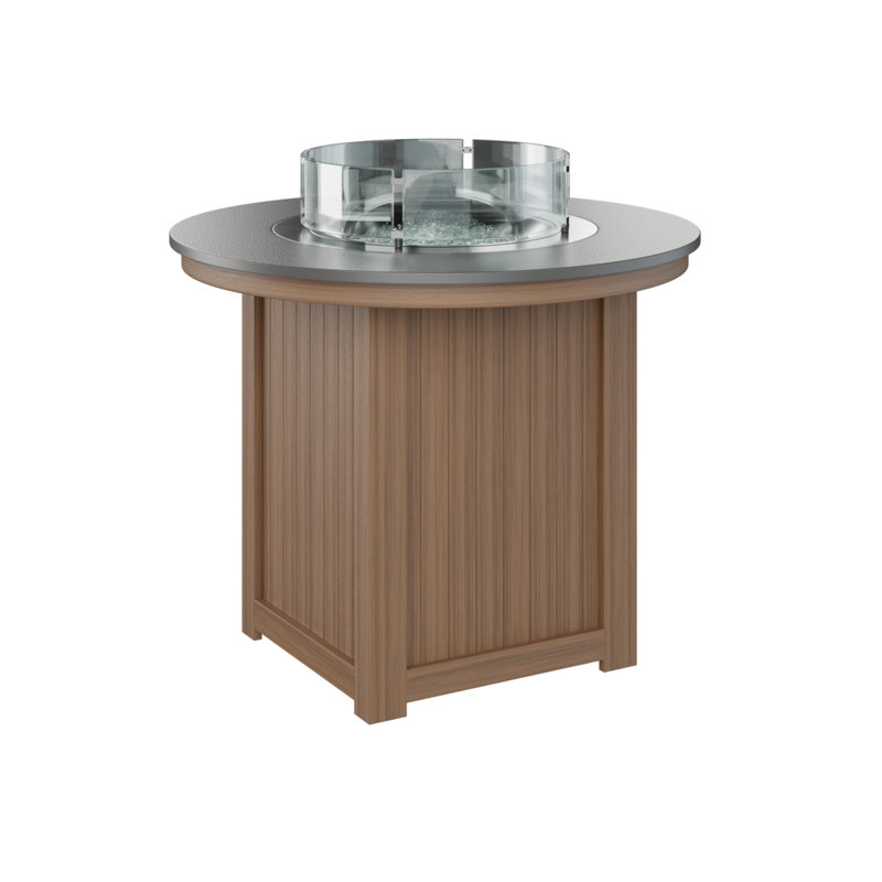 Donoma Round Bar Fire Pit Table, 37" H x 44" W x 44" D, Hammered Top Stainless with Antique Mahogany Base