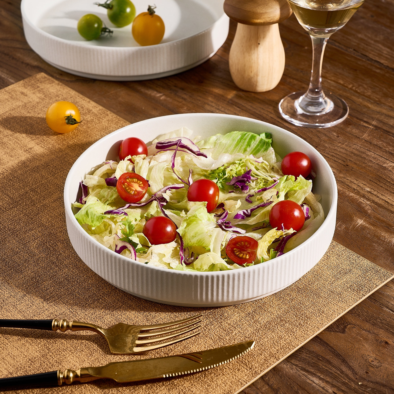 Azal Stoneware Pasta Bowl, Matte White