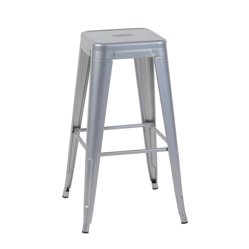 Tabouret à hauteur de comptoir de 30 pouces, ensemble de 2 tabourets de bar en métal sans dossier, non empilable, amovible et facile à assembler, conception peu encombrante pour îlot de cuisine / bar / café / salle à manger (argent)