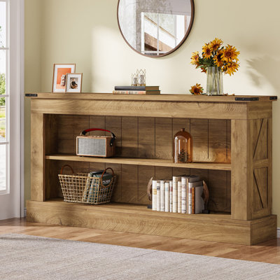 63-inch Farmhouse Console Table With Storage, Long Entryway Table Sofa Table Behind Couch