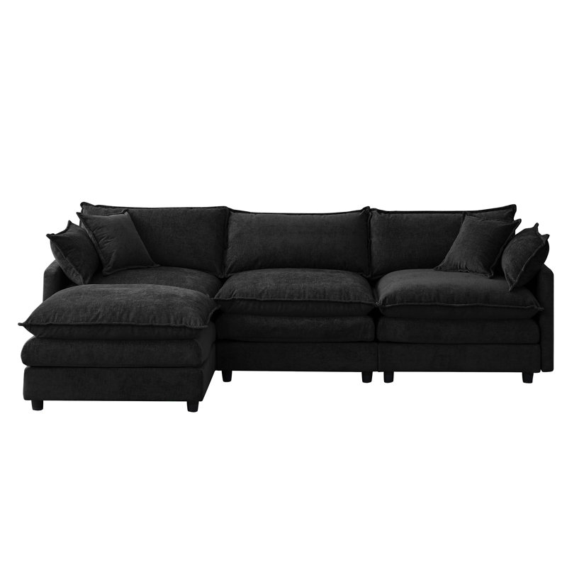 105" Modular Sectional Couch, Black Chenille