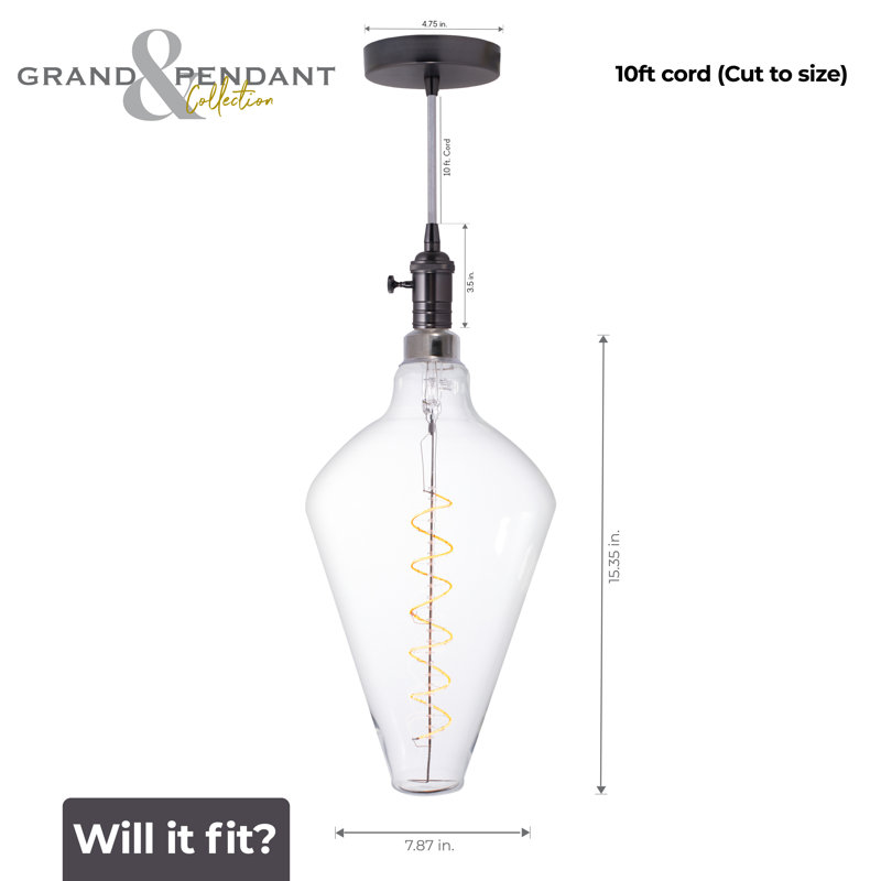 LED Arkin 4 Watt Clear Glass 15" Diamond Shaped Bulb and Pendant Kit, Gunmetal