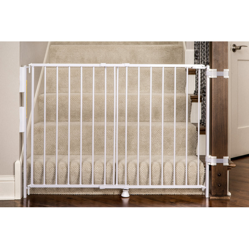 White Metal Pressure Mounted Swinging Stairway Baby Gate