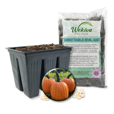 Adonis Pumpkin Seed Starter Kit - Pumpkin Seeds with Tray Line and Half Quart Vegetable Soil Mix - Grow Your Own Vegetables