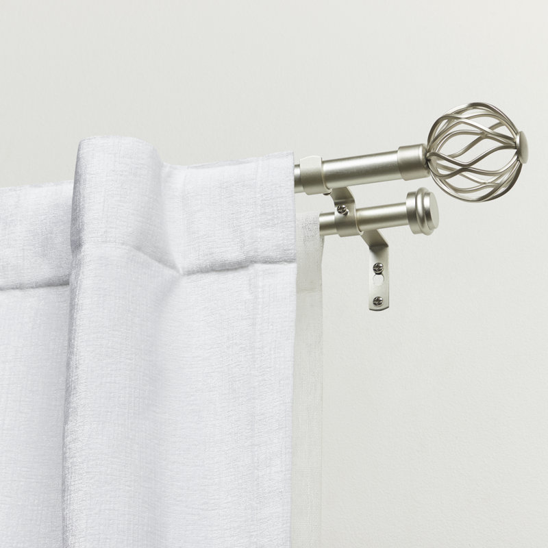 Matte Silver Double Curtain Rod with Wavy Sphere Finials