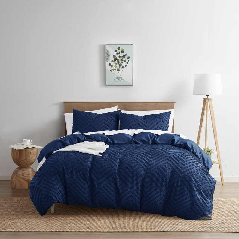 Ensemble de housse de couette Modern Boho, Bleu marine, Housse de couette pour grand lit et 2 taies décor