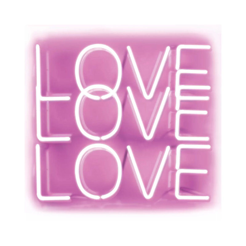 «Neon Love Love Love Pink on White» par Hailey Carr - reproduction d'art textuel sur toile tendue