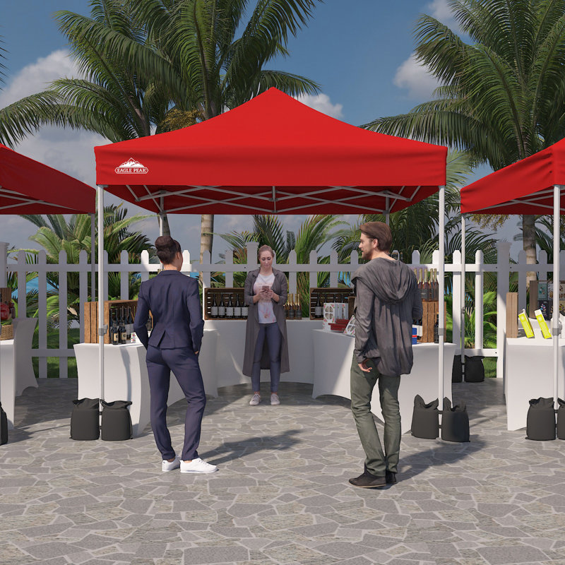 Pavillon escamotable 10 pi L 10 pi. D Auvent commercial en acier, Rouge