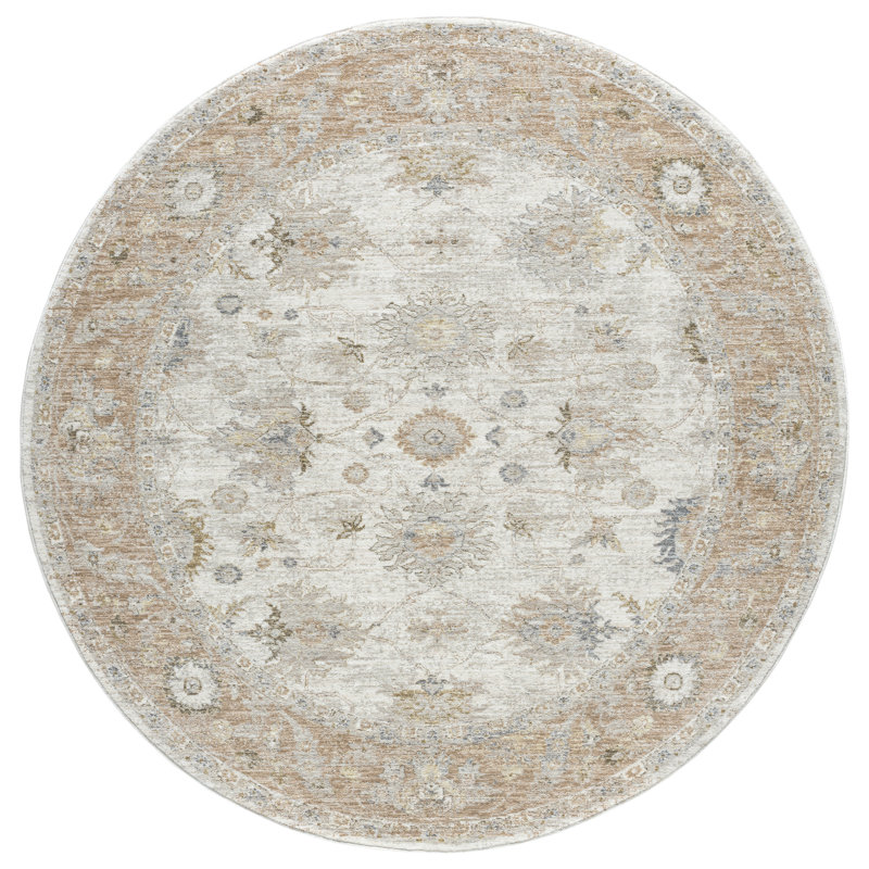 Tapis intérieur anthracite tissé en filigrane crème / brun Anthonyson, 6 pi 6 po x 6 pi 6 po