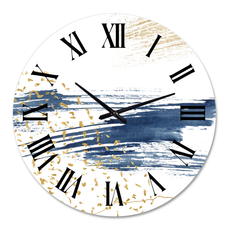 Bleu foncé et or abstrait I - horloge murale moderne, Grand
