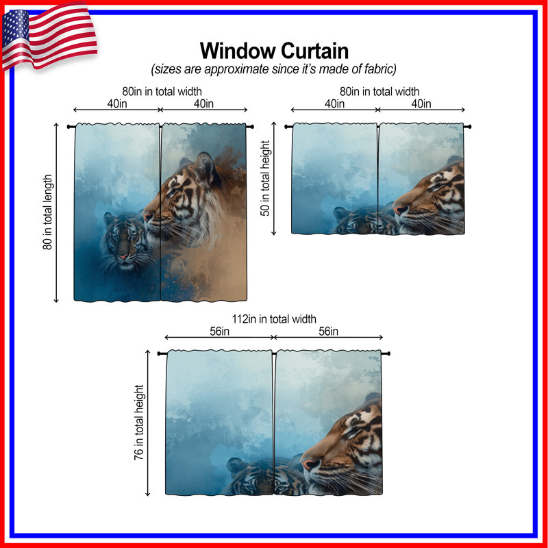 Rideaux de fenêtre Tigers In Abstract Art, 56 po x 76 po - 2 panneaux, Transparent