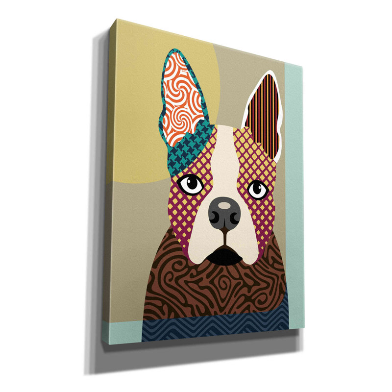 «Boston Terrier» par Lanre Adefioyue, reproduction sur toile tendue, H 16 po x l 12 po x P 0,75 po