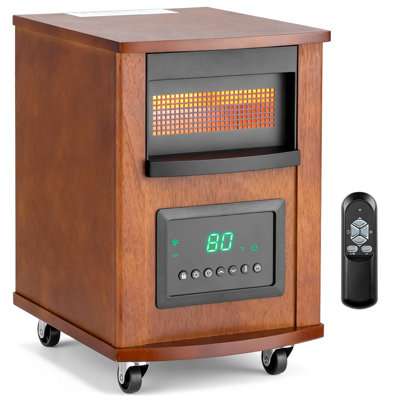 Chauffage d'appoint électrique en bois avec roulettes, télécommande et panneau tactile, 3 niveaux de chauffage, minuterie de 12 h, protection contre la surchauffe, chauffage infrarouge ultra-silencieux (35 dB).