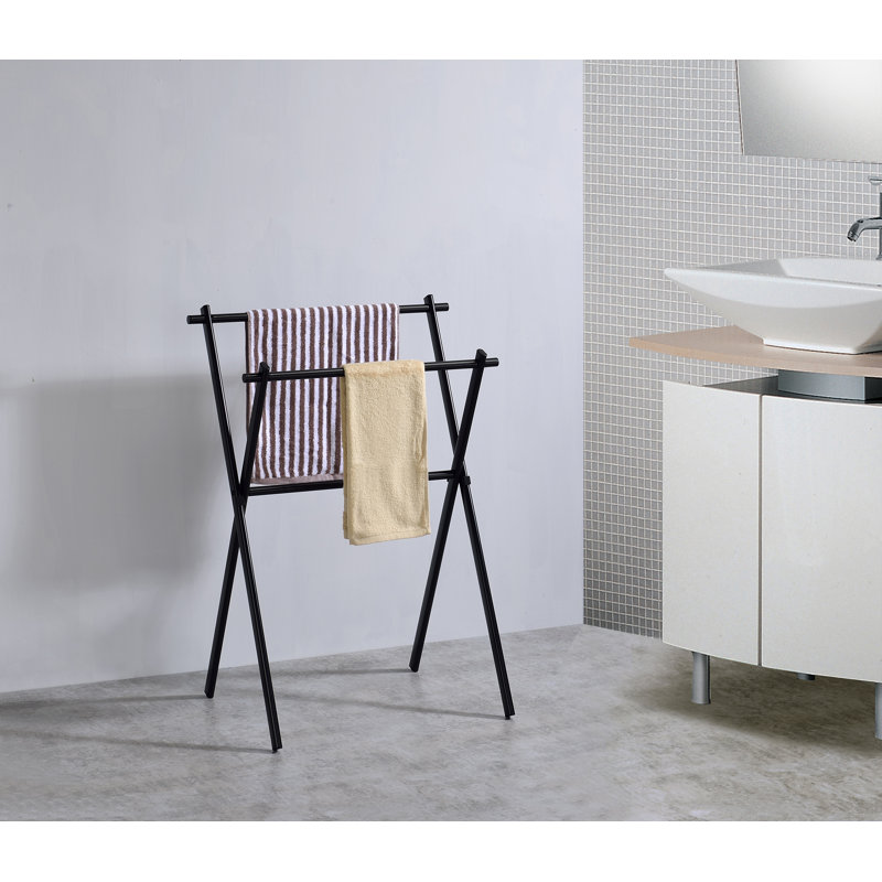 Freestanding Bathroom Towel Stand with Three Chrome Bars and Heavy Base for Hanging Bath Hand and Washcloths in Small Spaces with Vertical Sleek Metal Frame Designed for Modern Home Decor