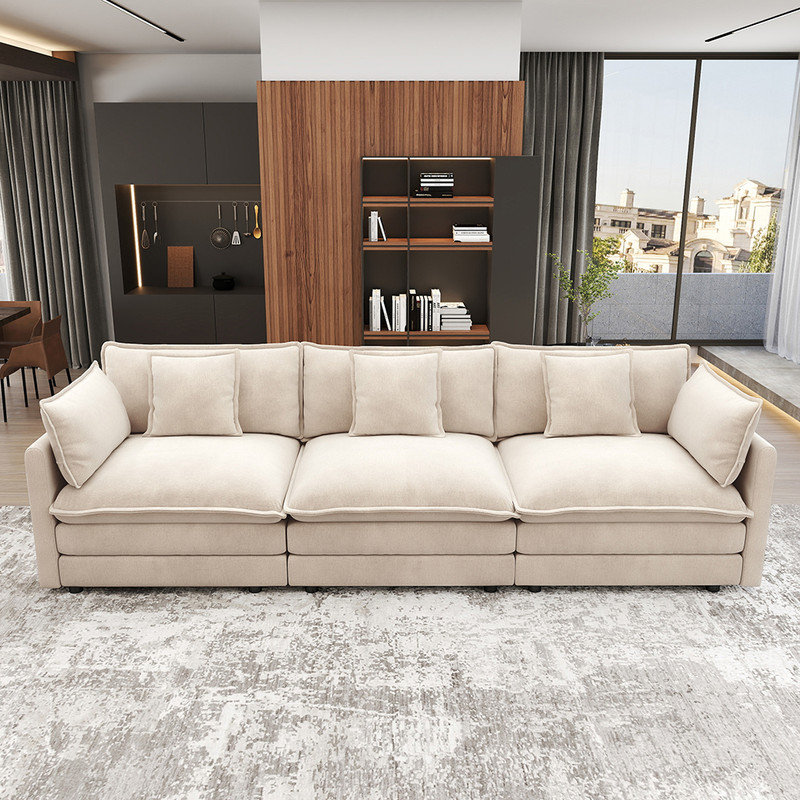 111.5'' Modern Minimalist Style Chenille 3-Seat Sofas, Beige