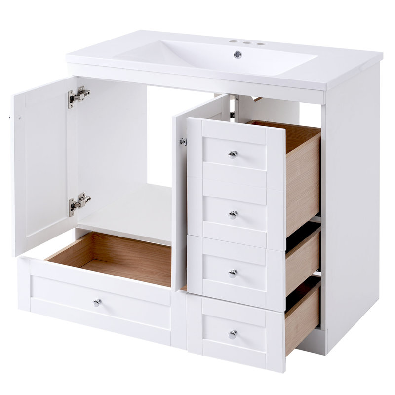Meuble-lavabo autoportant avec lavabo, 4 tiroirs à fermeture en douceur et 2 portes à fermeture en douceur