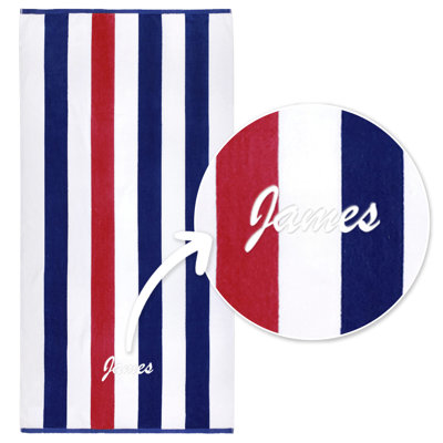 Broderie personnalisée de serviettes de plage, 100% coton, velours, rayé et surdimensionné 35 po x 70 po