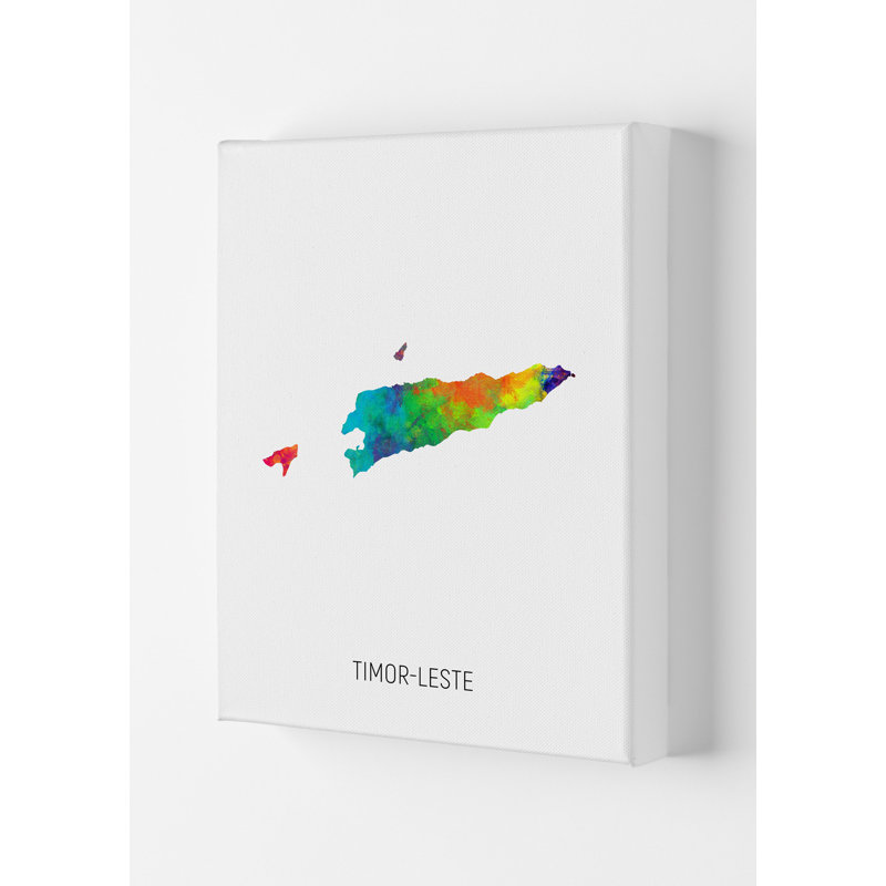 Timor-Leste Watercolour Map by Michael Tompsett - Print, 59.4cm H x 42cm W x 4cm D, Wrapped Canvas