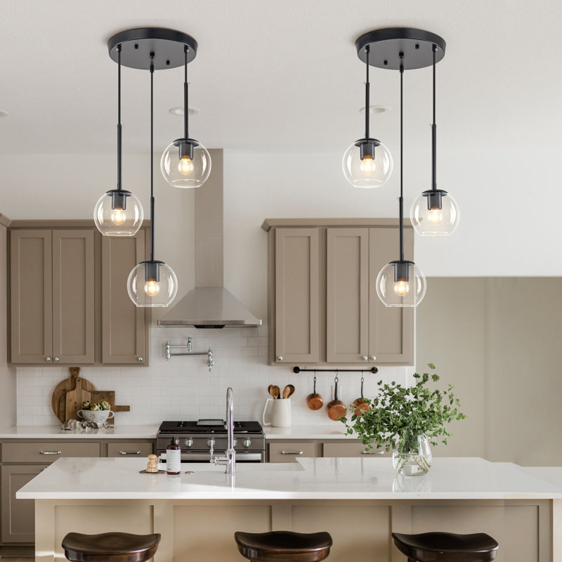 3-light Farmhouse Cluster Pendant, Black
