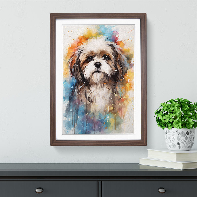 Shih Tzu Action - Framed Print, 46cm H x 34cm W x 2cm D, Walnut Framed