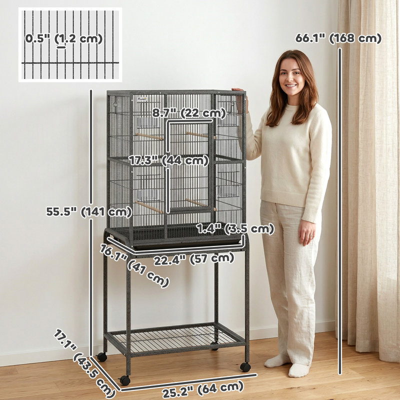 Cage à oiseau 56 ", cage à perroquet avec support amovible