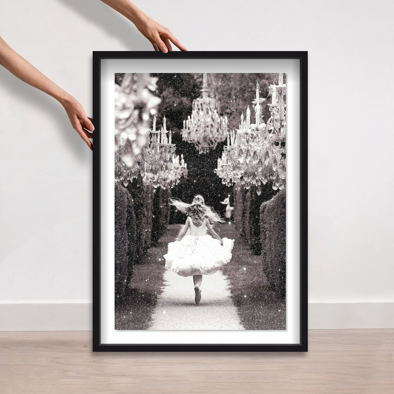 Oliver Gal Running Alice Black and White - Diamond Dust Shadowbox Framed Wall Art, 47" H x 32" W, Black