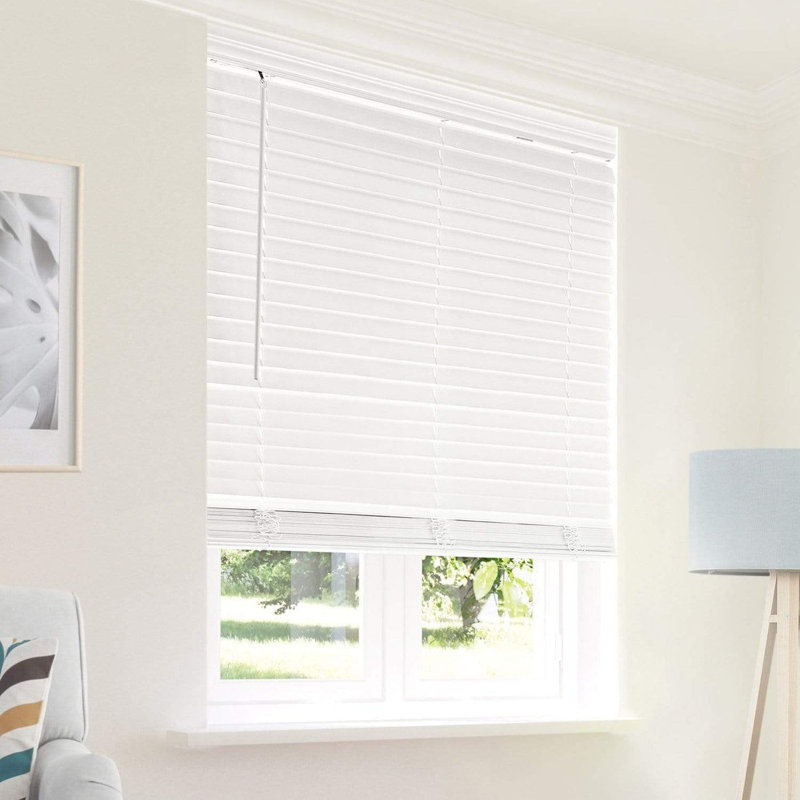 Cordless 2” Inch Chelsea Faux Wood Blinds with Crown Valance – Blackout PVC Window Blinds for Indoor Windows - Moisture-Resistant