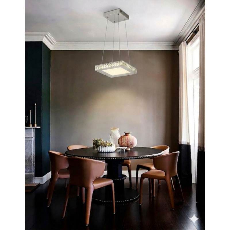 Lustre carré moderne en cristal 1 lumière, H 64,25 po x l 20,4 po x P 20,4 po