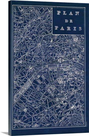 «Blueprint Map Paris» par Sue Schlabach, impression, H 24 po x l 16 po x P 1,5 po, Toile