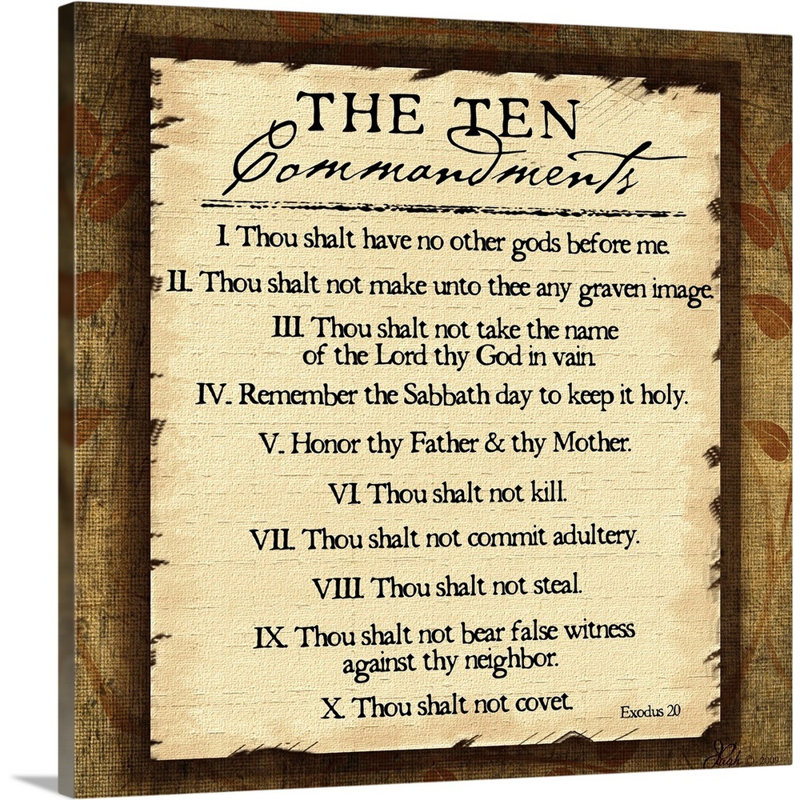 «Ten Commandments» par Jennifer Pugh, art textuel, H 12 po x l 12 po x P 1,5 po, Toile