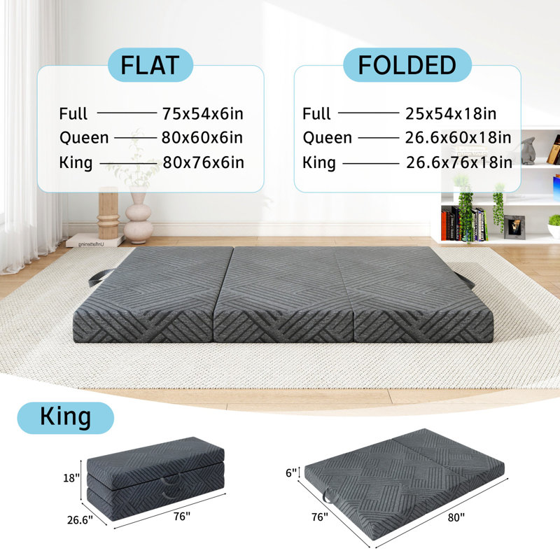 6-Inch Foldable Gel Memory Foam Mattress | Perfect For Murphy Beds, Rvs & Multi-Use Spaces, King