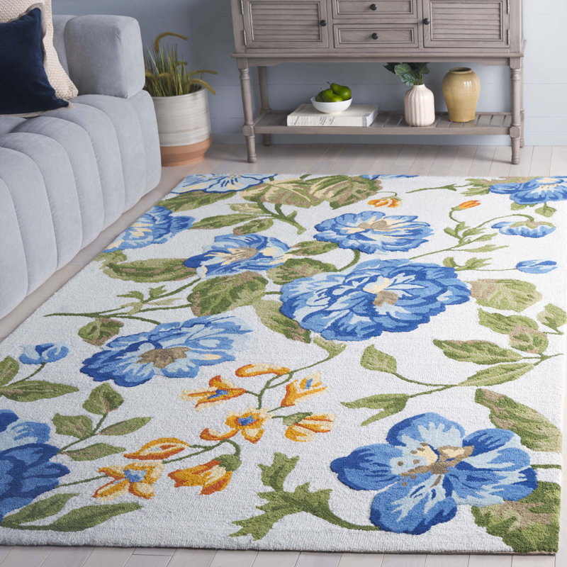 Jardin 275 Hand Tufted Indian Wool Pile Floral Rug, Rectangle 5' x 8'
