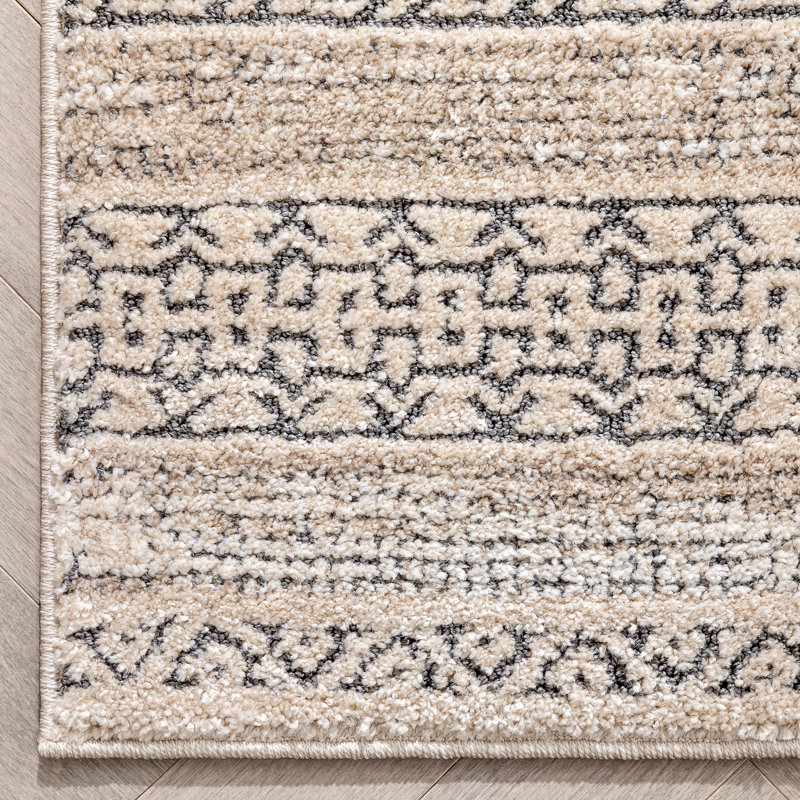 Beige Geometric High-Low Synthetic Rectangular Area Rug