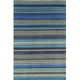 Blue Hand-Knotted Wool Striated Color Block Geometric Modern Contemporary Carpet Rug
