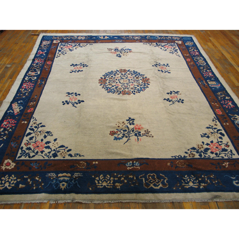 Antique Peking Chinese Medallion Ivory 1930s Rug
